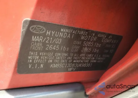 2003 Hyundai Santa Fe Gls z USA, uszkodzony, nr VIN KM8SC13D83U498381